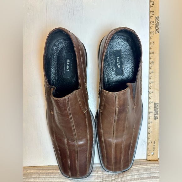 Alfani Pablo Men’s Dress Loafers Size 12M Brown Leather Slip-On Shoes Square Toe - Picture 1 of 6